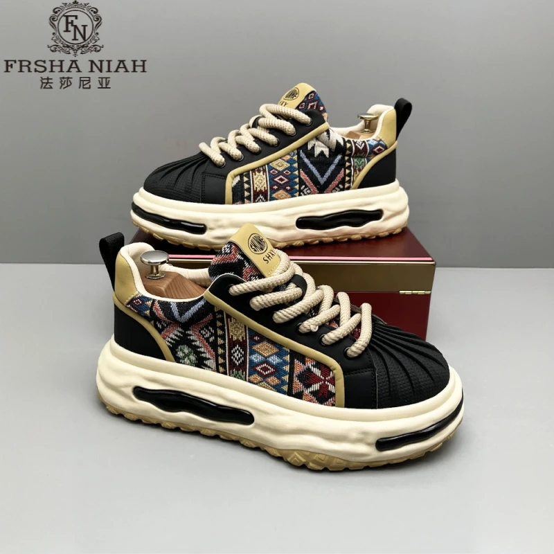 法莎尼亚秋季男潮流贝壳头男鞋刺绣舒适软底百搭男款秋季休闲板鞋