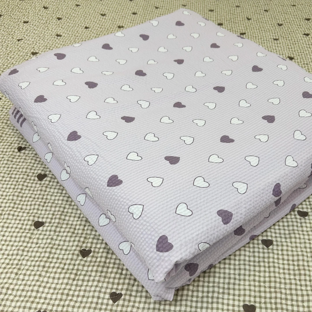 A类水洗泡芙绵【紫爱心】提花有氧单被套小清新可爱被罩-Q