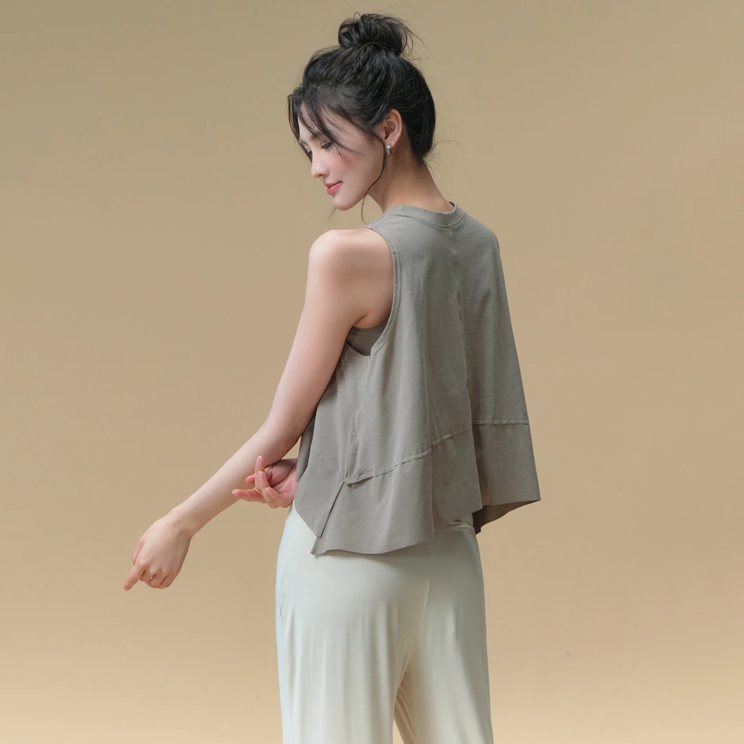 Ackdcs专业舞蹈服上衣女短款普拉提瑜伽套装宽松透气无袖背心T恤