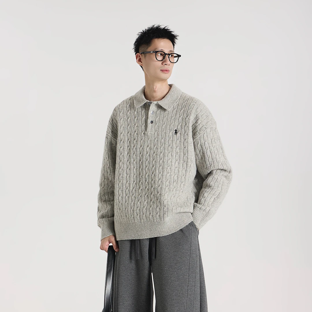 GCCDUPE77『温网』极简新贵老钱风绞花编结针织衫翻领刺绣毛衣外套