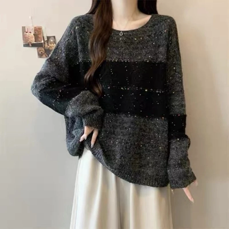 毛衣女2025秋冬新款爆款撞色针织衫宽松慵懒风外穿好看长袖上衣