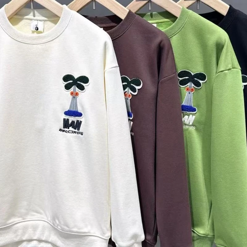 【重工椰子树】广州潮牌纹理感重工艺高克重套头情侣卫衣ZK-2529