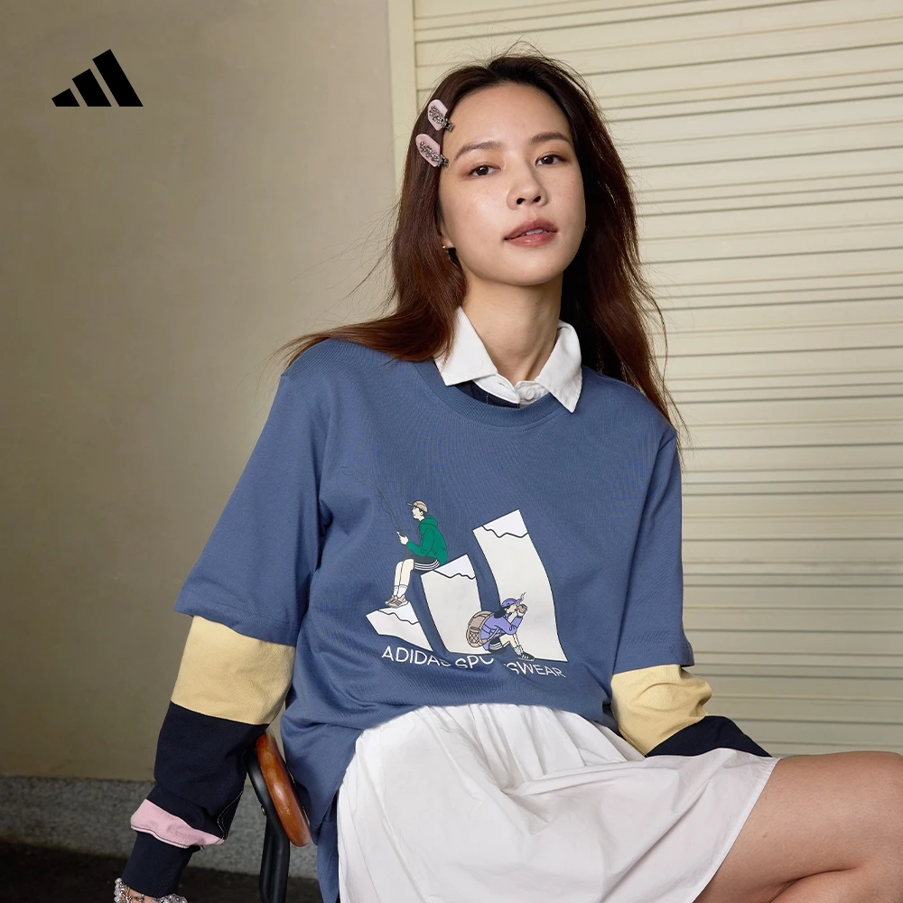 阿迪达斯官方 情侣休闲纯棉印花圆领短袖T恤男女夏季新款 KB7749