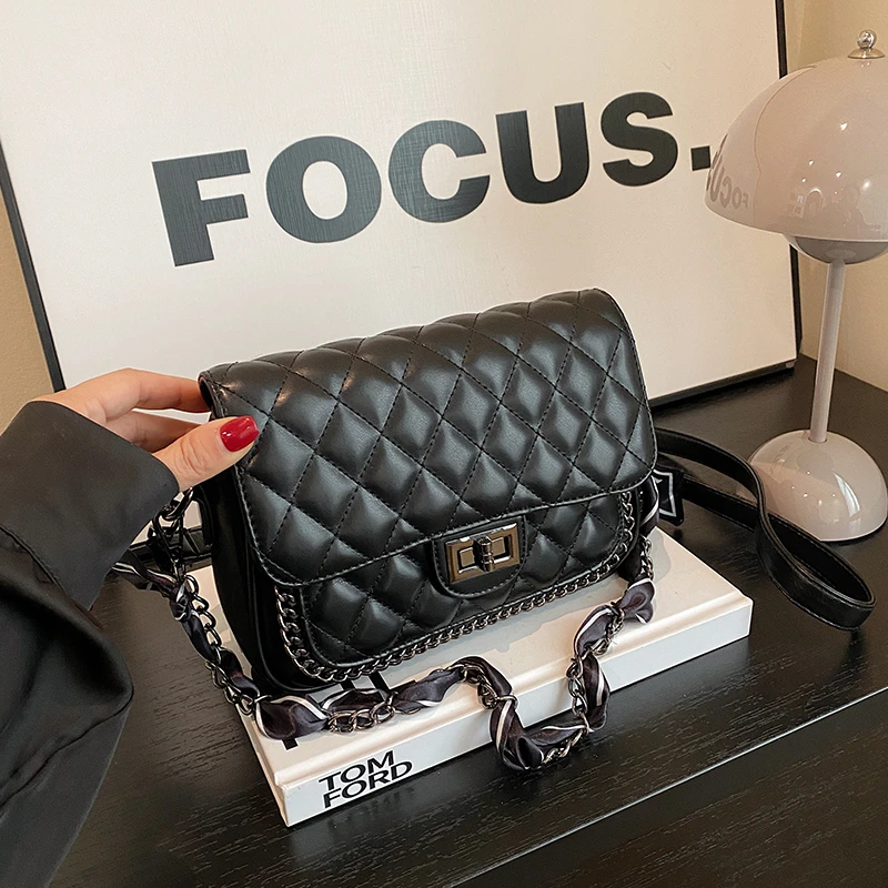 8903小香风流行菱格链条小方包女士时尚简约潮流单肩斜挎包