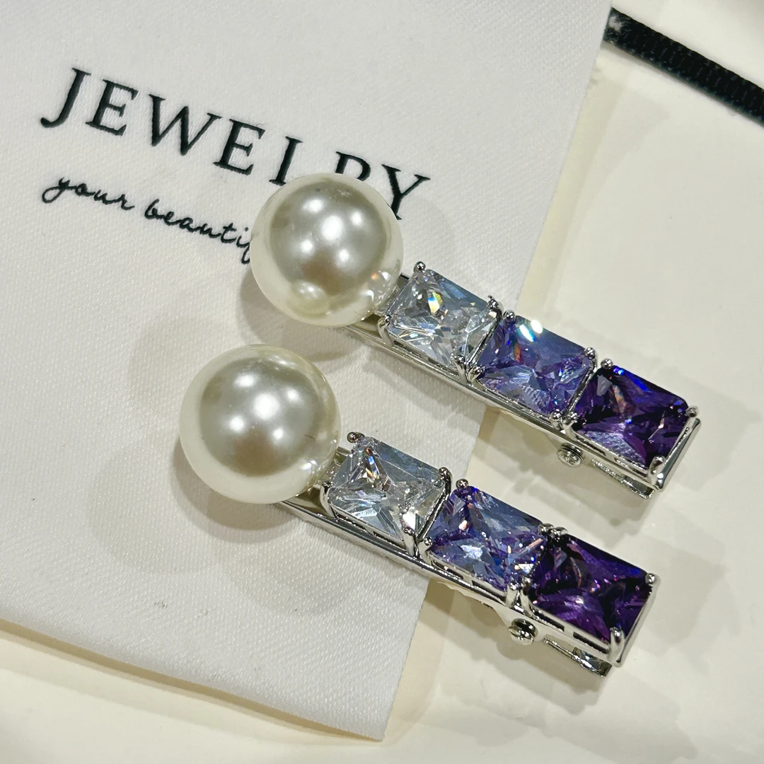 韩国博主LUCE同款轻奢珠珠边夹绝美薰衣草紫色重工发夹