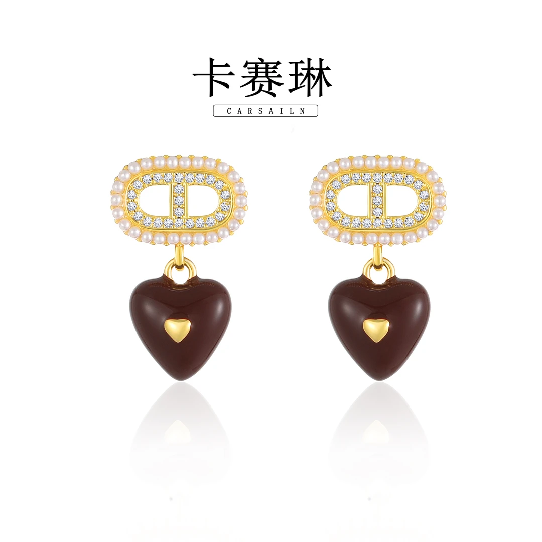 卡赛琳carsailn/ 镀K金 925银针 轻奢爱心轻奢美拉德色耳钉 0977