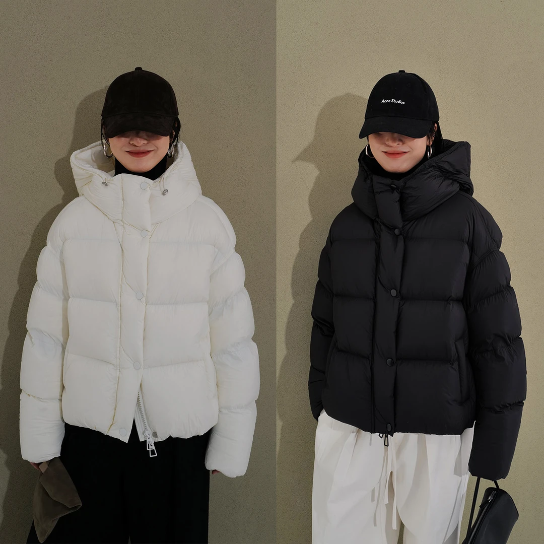 可穿到-30度 90白鹅绒 米白黑色女款连帽宽松羽绒服面包服144200
