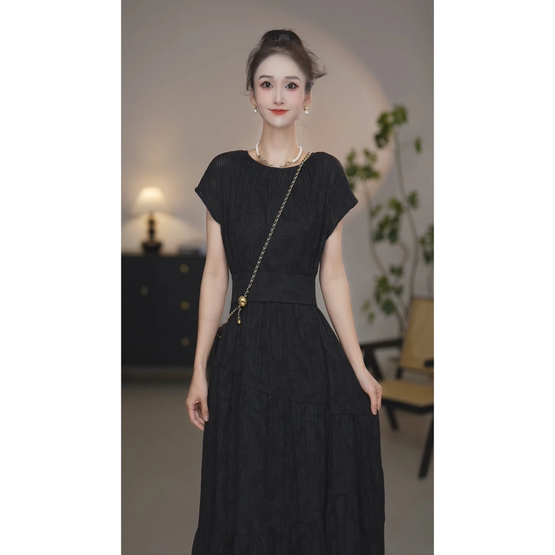 阿玛施【官方正品】小众气质显瘦圆领插肩袖连衣裙（含内衬）5500533