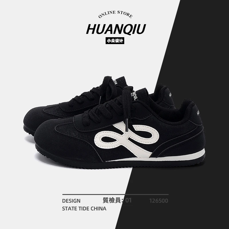 环球黑色德训鞋子女爆款2025夏季平底鞋潮流ins百搭学生党休闲鞋