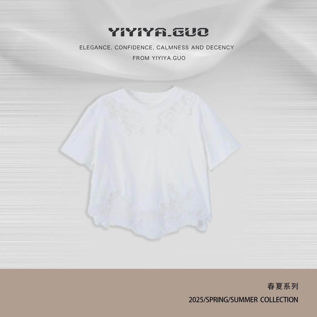 yiyiya.Guo艺艺吖【蕾丝漫漫】蕾丝圆领纯色上衣25SS0423