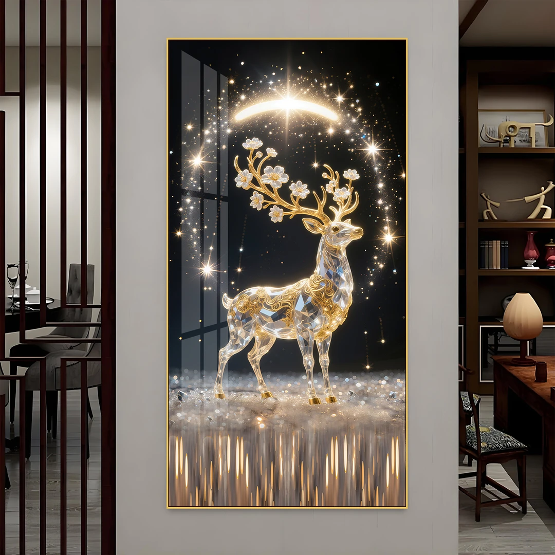 【金鹿送福】金鹿迎福玄关装饰画背景墙走廊台球沙发背景过道挂画