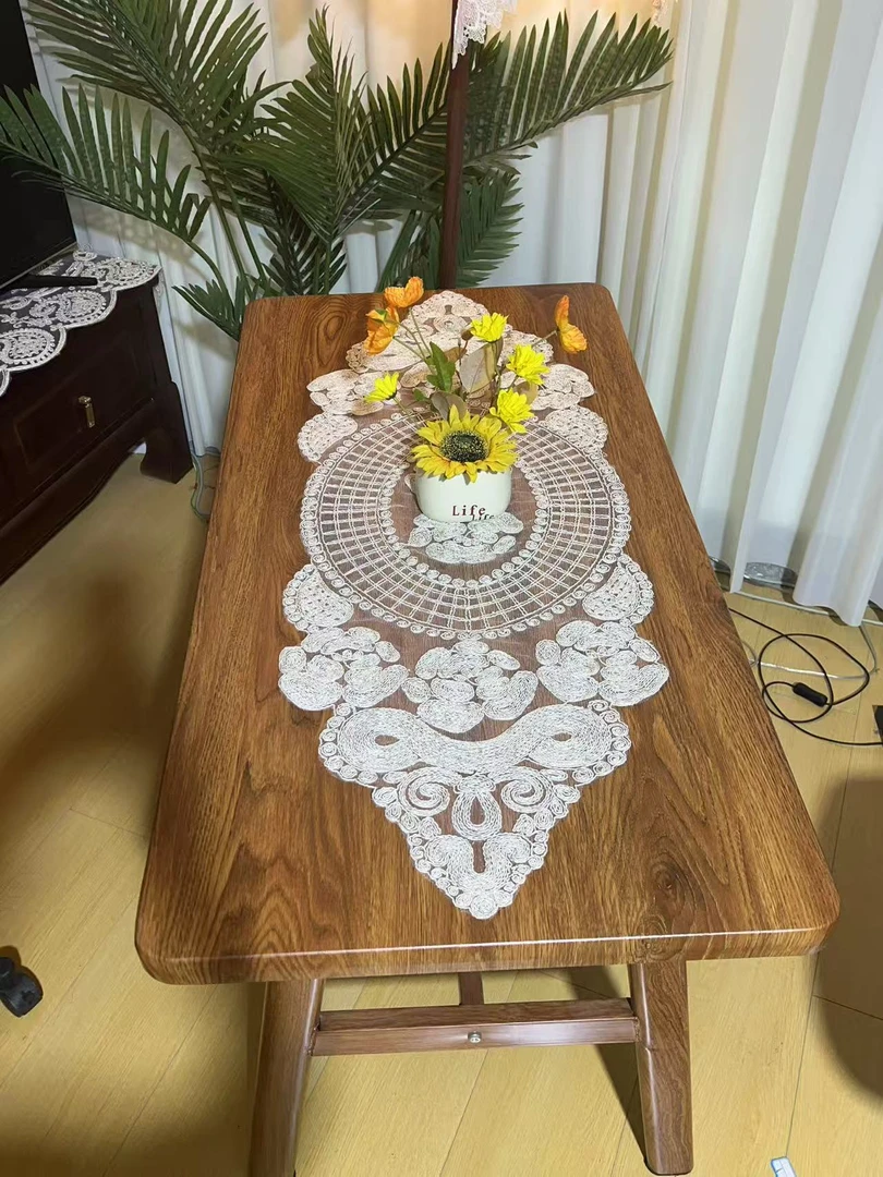 ZN085-168粗绳绣【40*120】麻本色非遗法斯麻绳绣桌布茶几盖巾