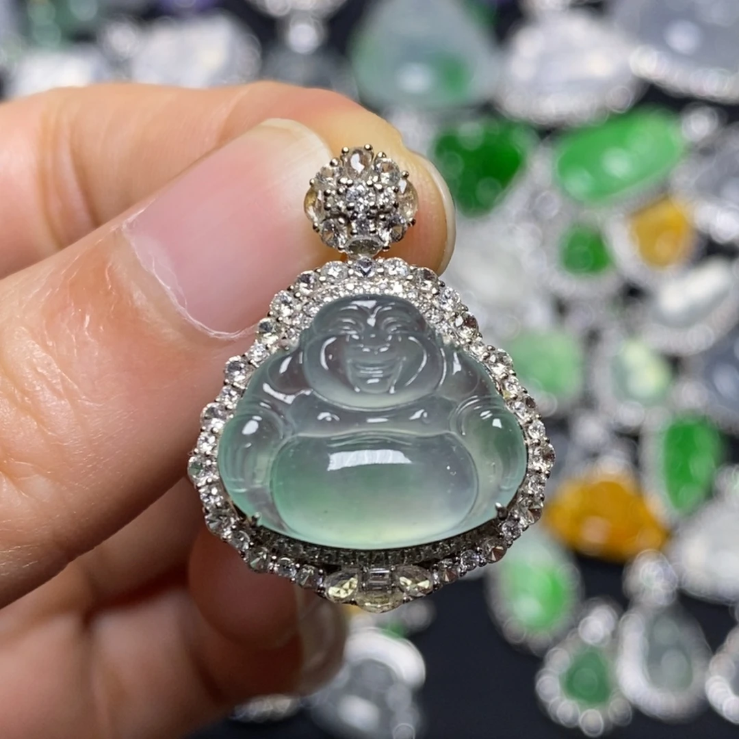 翡翠18K金镶嵌吊坠(不含链)佛