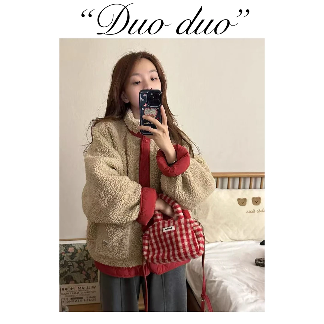 韩系小棉袄- 韩国单两面穿菱格摇粒绒保暖秋冬外套休闲百搭女