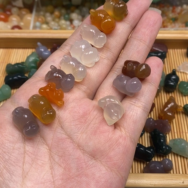 玛瑙/玉髓未镶嵌珠宝半成品3个趴趴猫