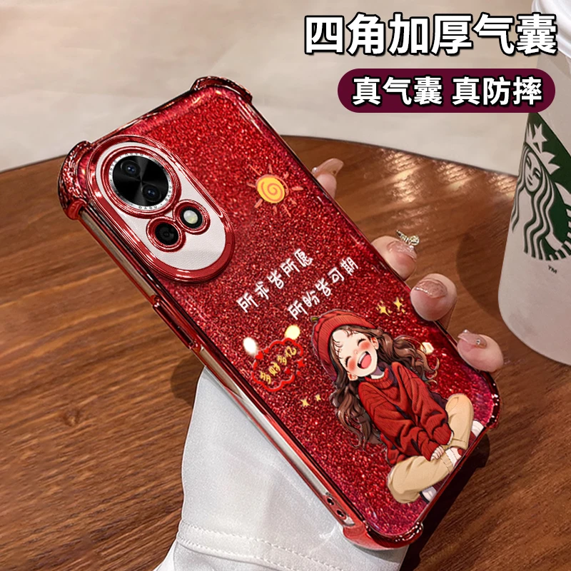 适用于华为nova12新年女孩红色电镀四角气囊防摔手机壳女款高级感