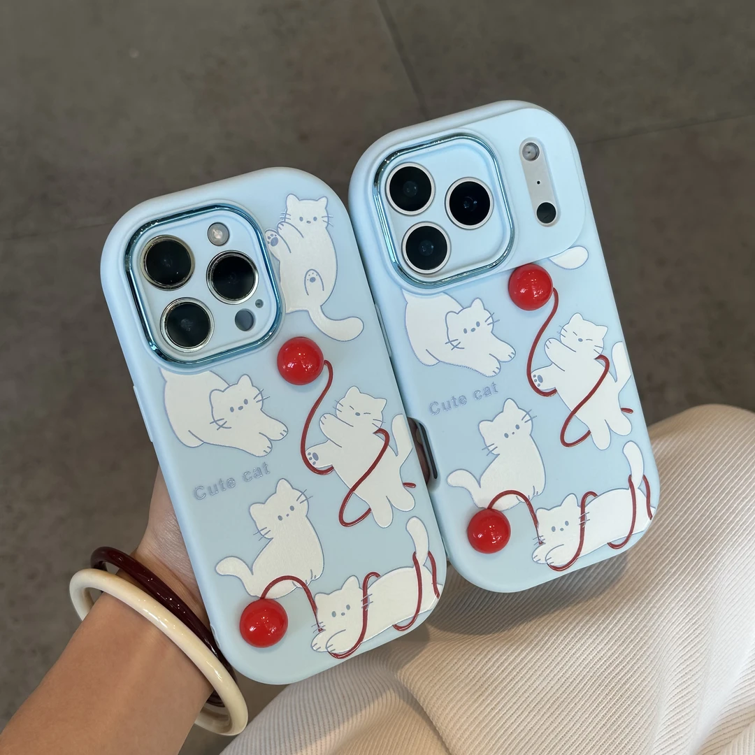 BANCA立体红毛球猫咪适用苹果17/16小胖妹手机壳华为vivo小米oppo