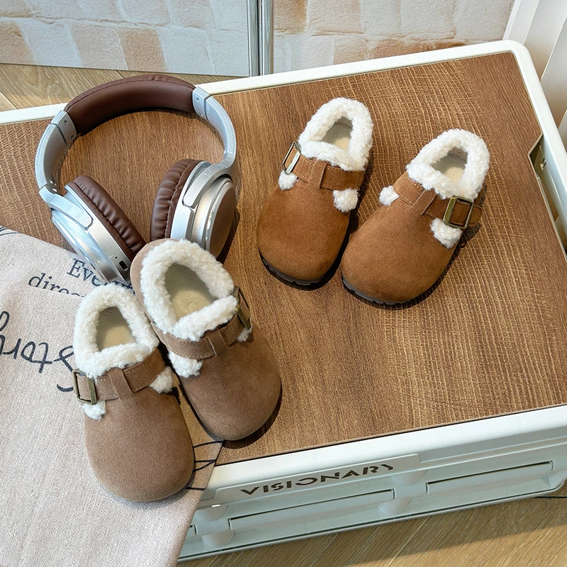 儿童棉鞋女童加绒加厚鞋子2025冬季新款男童保暖勃肯鞋大棉豆豆鞋