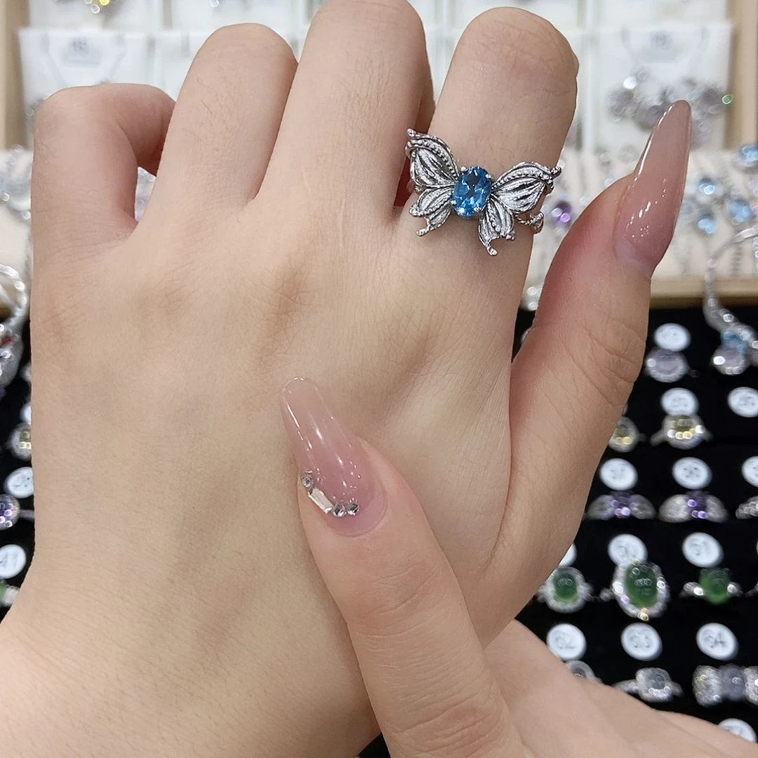 开***束戒指银S925镶嵌托帕石