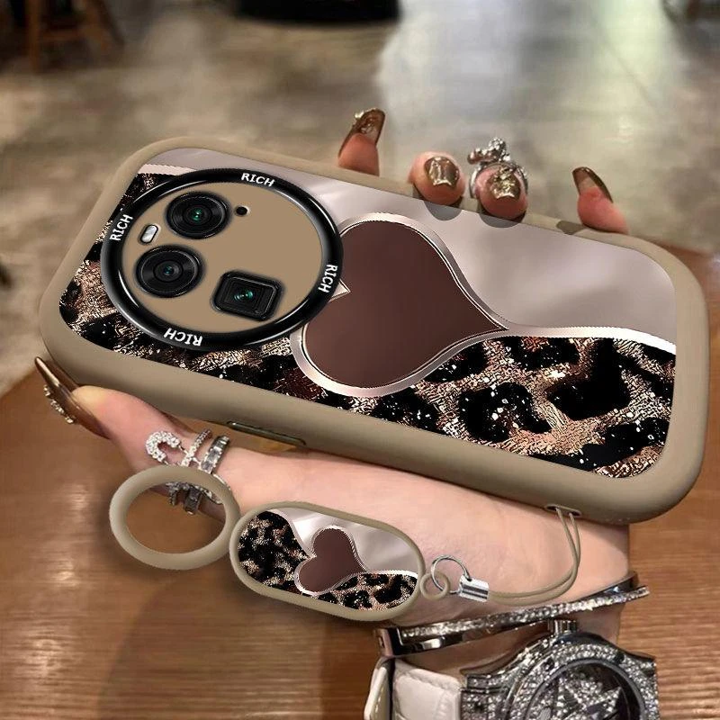 适用高级豹纹爱心oppoFindX6手机壳FindX6pro软防摔全包硅胶精孔