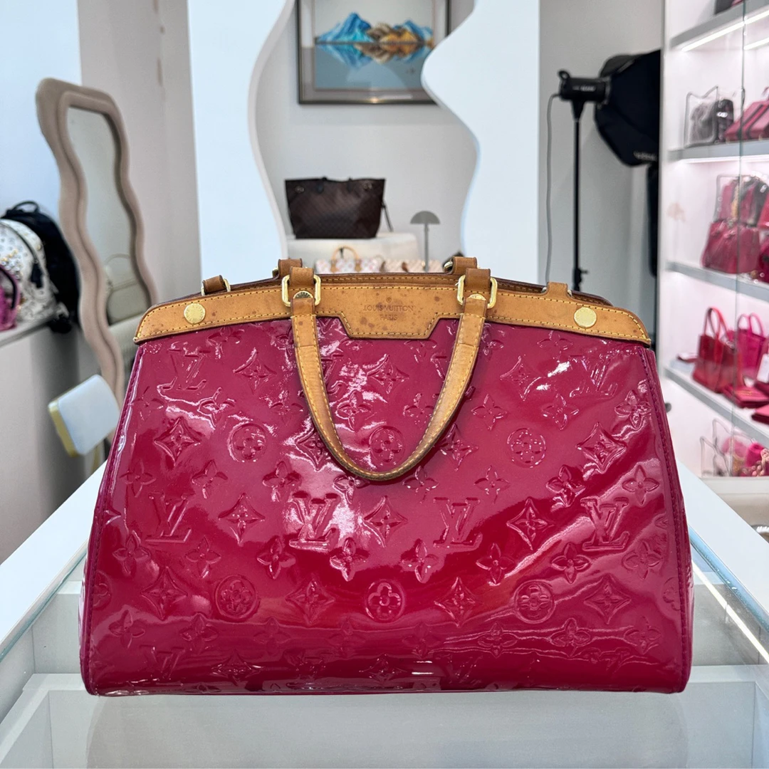 90新 LouisVuitton/路易威登 路易威玫红色漆皮医生包