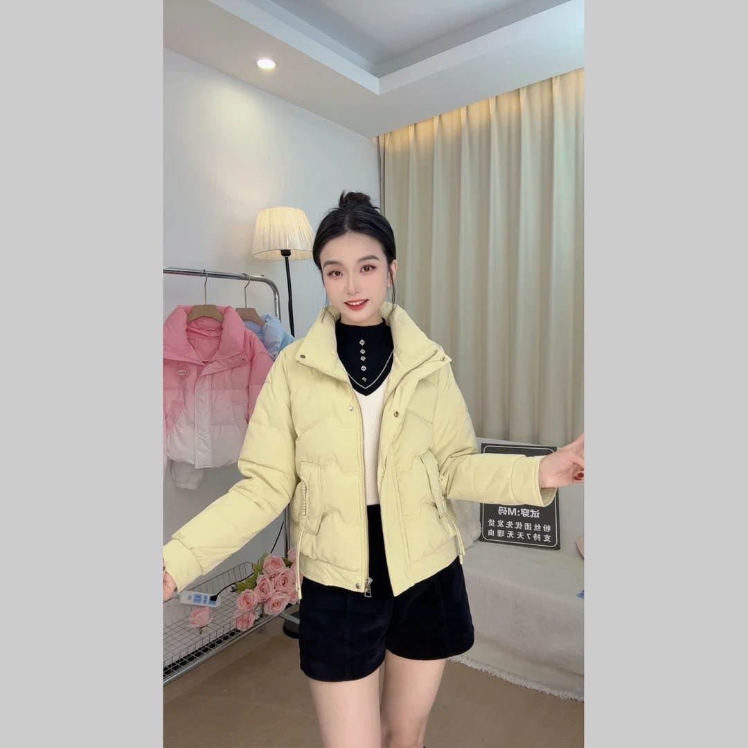 【断码特价现货】时尚口袋编织绳加厚保暖修身显瘦百搭短款棉服外套