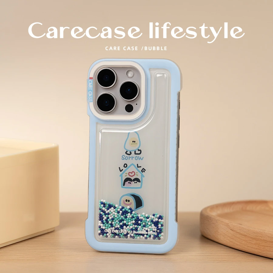 CARECASE 蓝色线条画无边框泡泡珠手机壳 适用苹果16 15 14ProMax