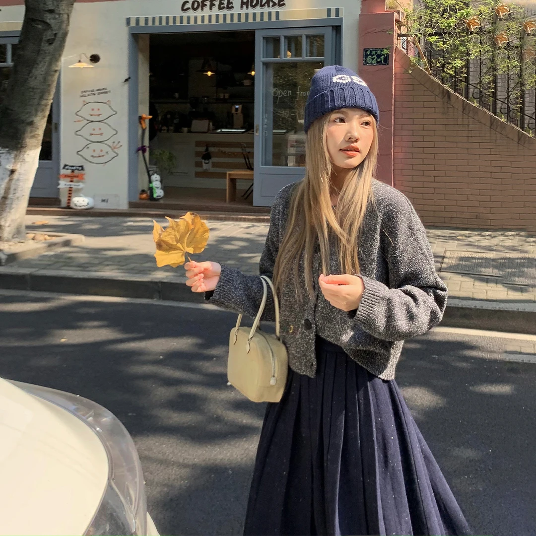 晶咕白标~摩斯密码~下摆彩色字母刺绣开衫气质百搭复古时尚宽松