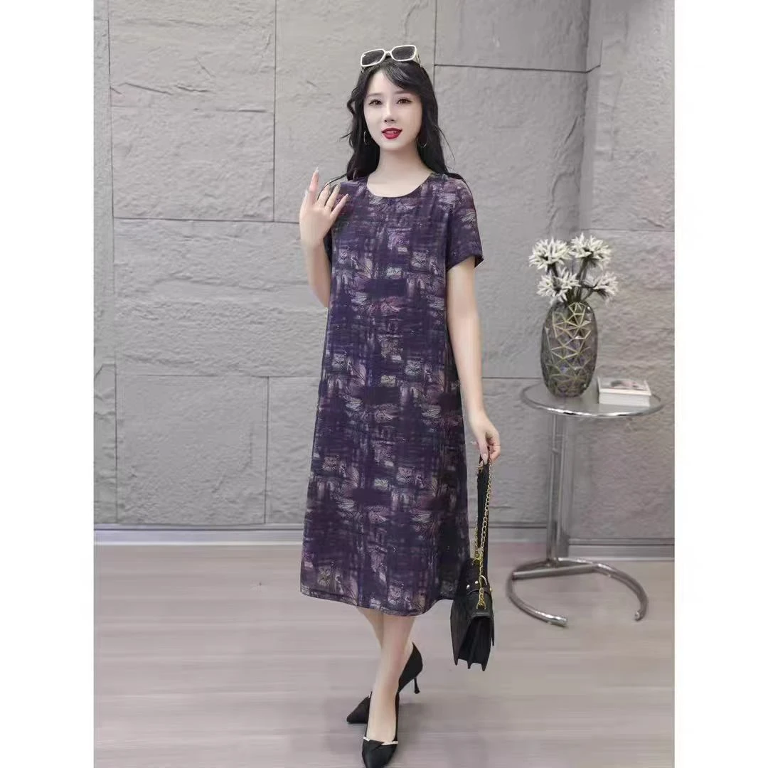10334-新款夏短袖连衣裙时尚气质透气遮肉显瘦宽松中长款裙子【依】
