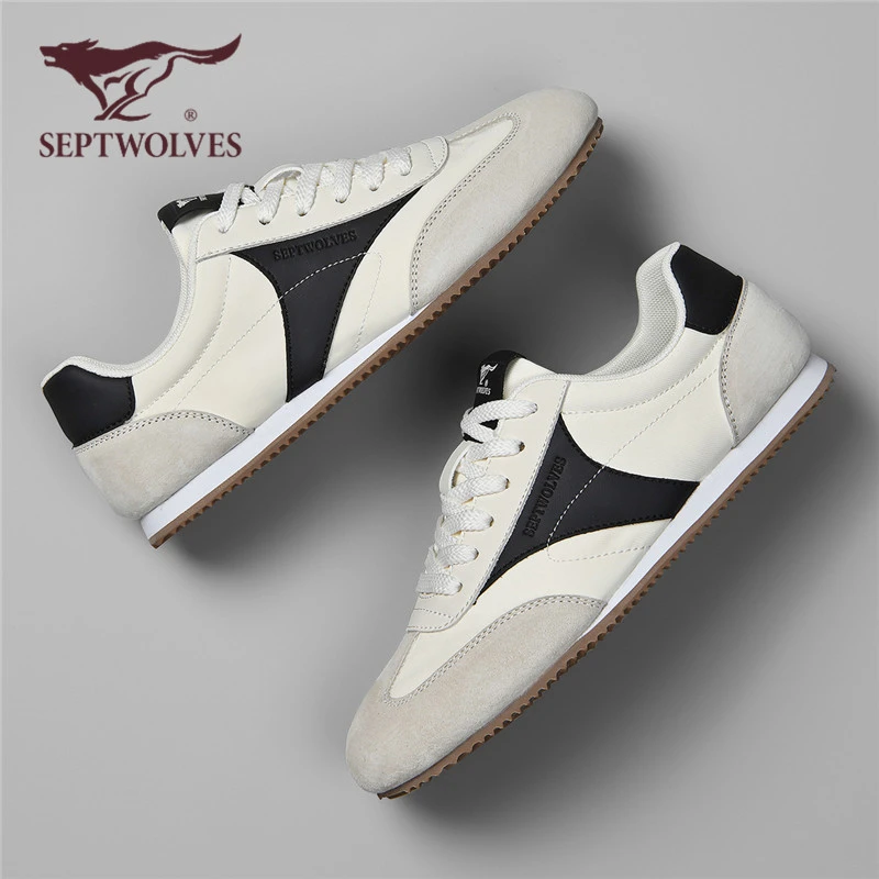 七匹狼官方正品男鞋秋季透气休闲运动德训鞋男士复古百搭小白白鞋