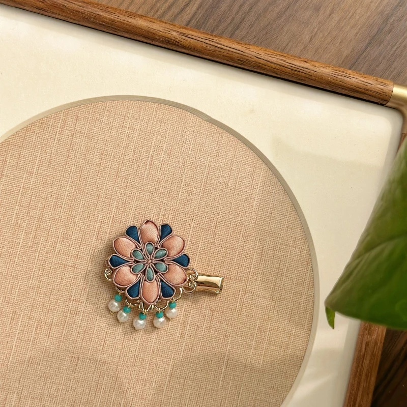 复古边夹手工气质百搭优雅简约宝相花发夹 粉樱