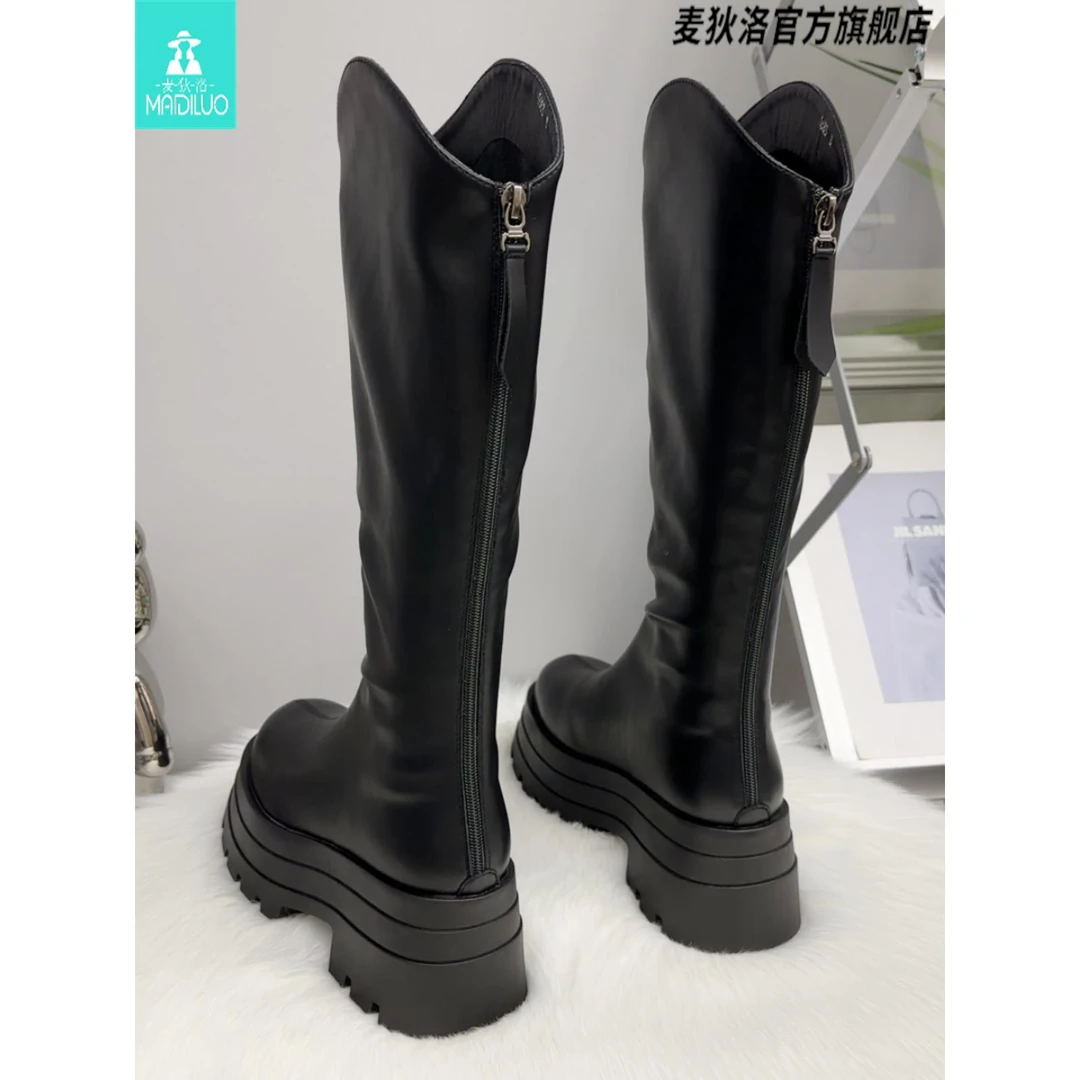 厚底不过膝长靴女小个子女款 2025秋冬季美拉德靴子增高7cm长筒靴
