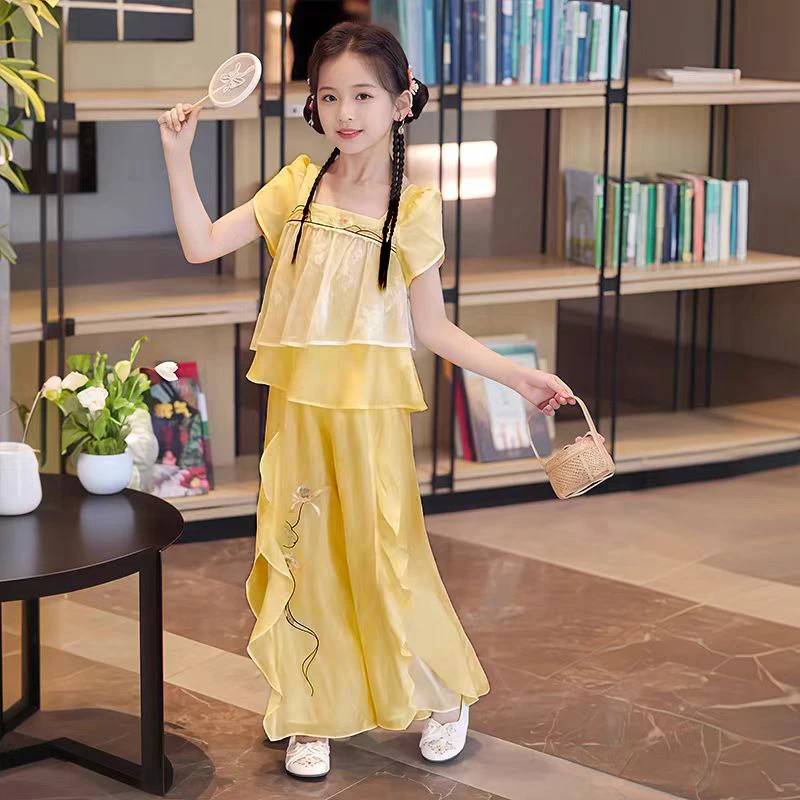 女童国风套装夏季2025新款儿童洋气汉服两件套夏装女孩新中式唐装
