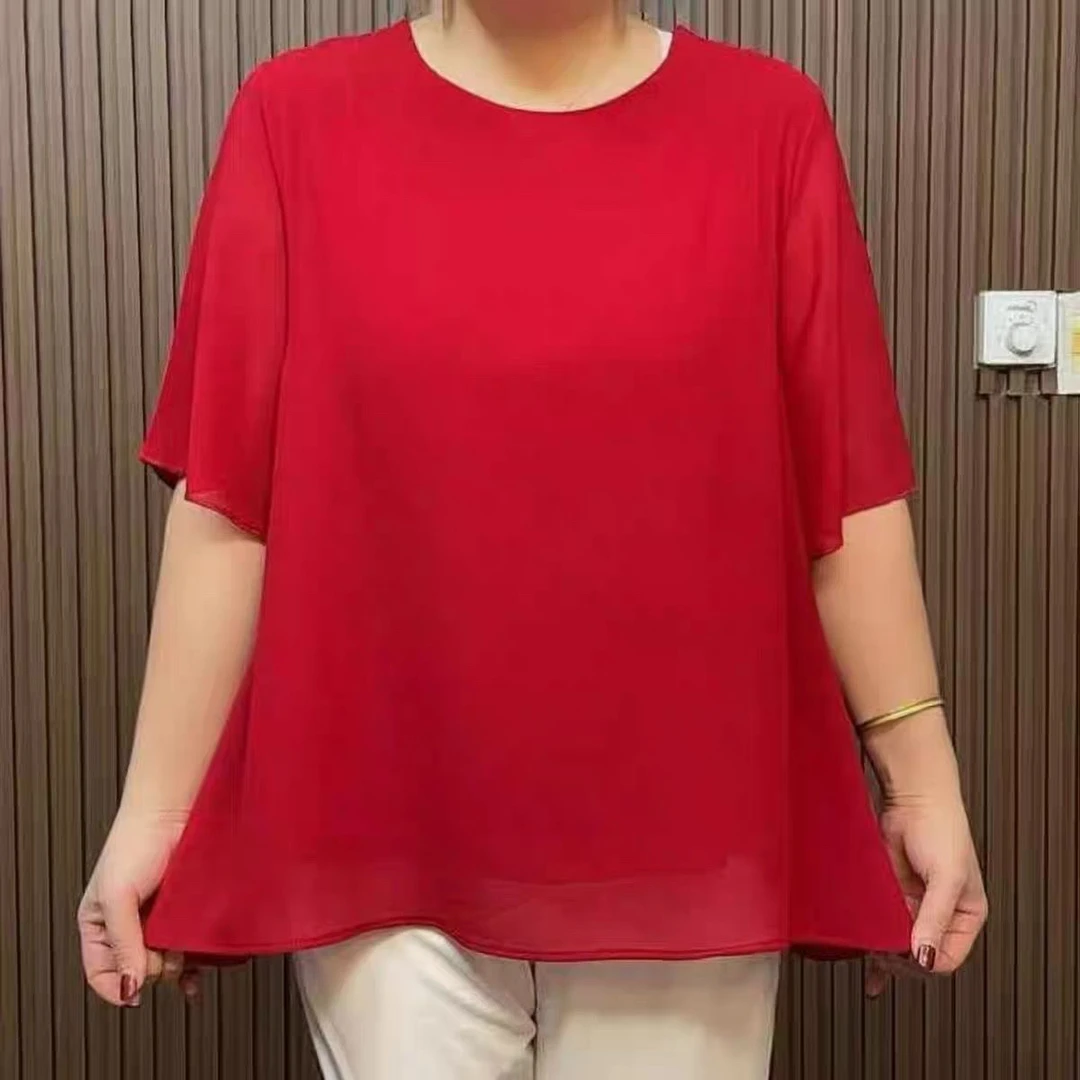 高档妈妈轻薄透气雪纺衫大码女装遮肉遮胯宽松显瘦外穿2025夏季新