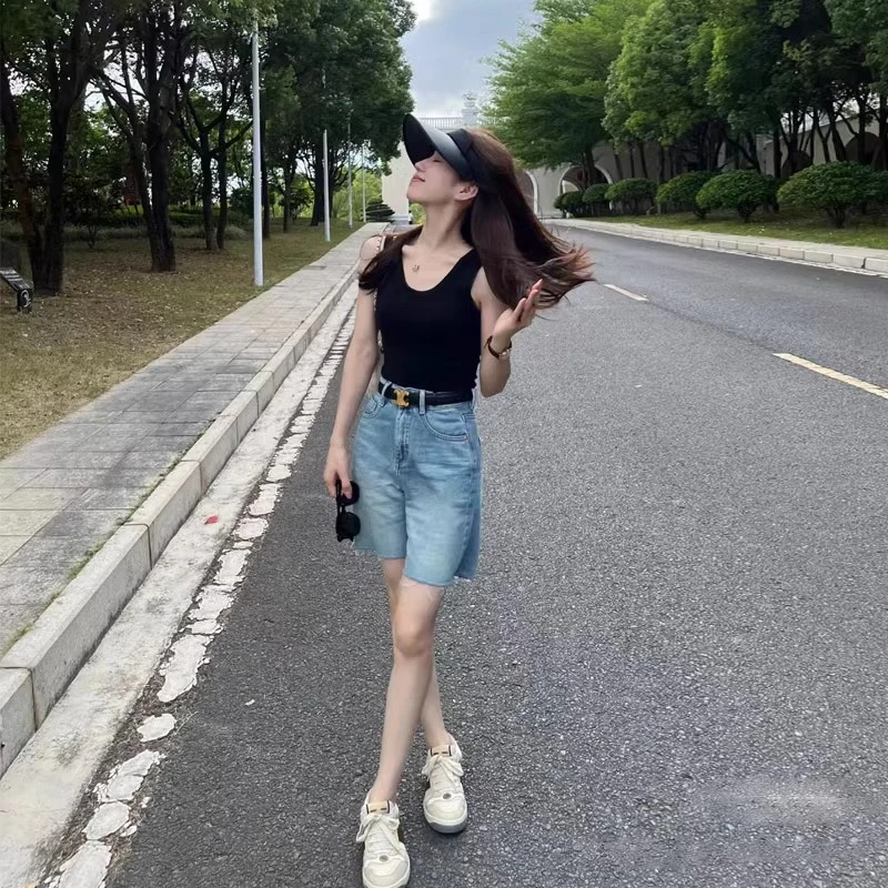 牛仔短裤女士夏季薄款潮牌高腰宽松显瘦休闲中裤女生美式五分裤子