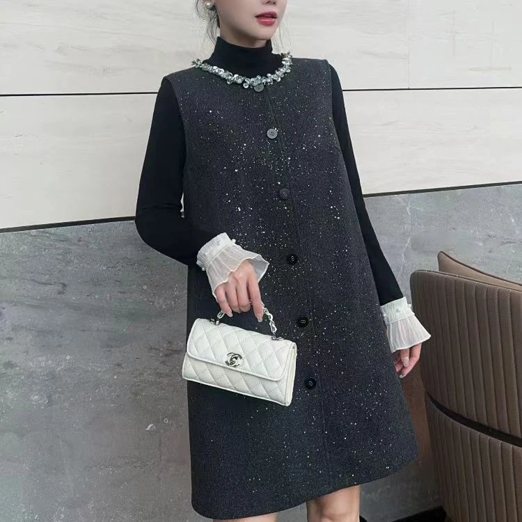 时尚潮流显瘦淑女气质两件套马甲连衣裙