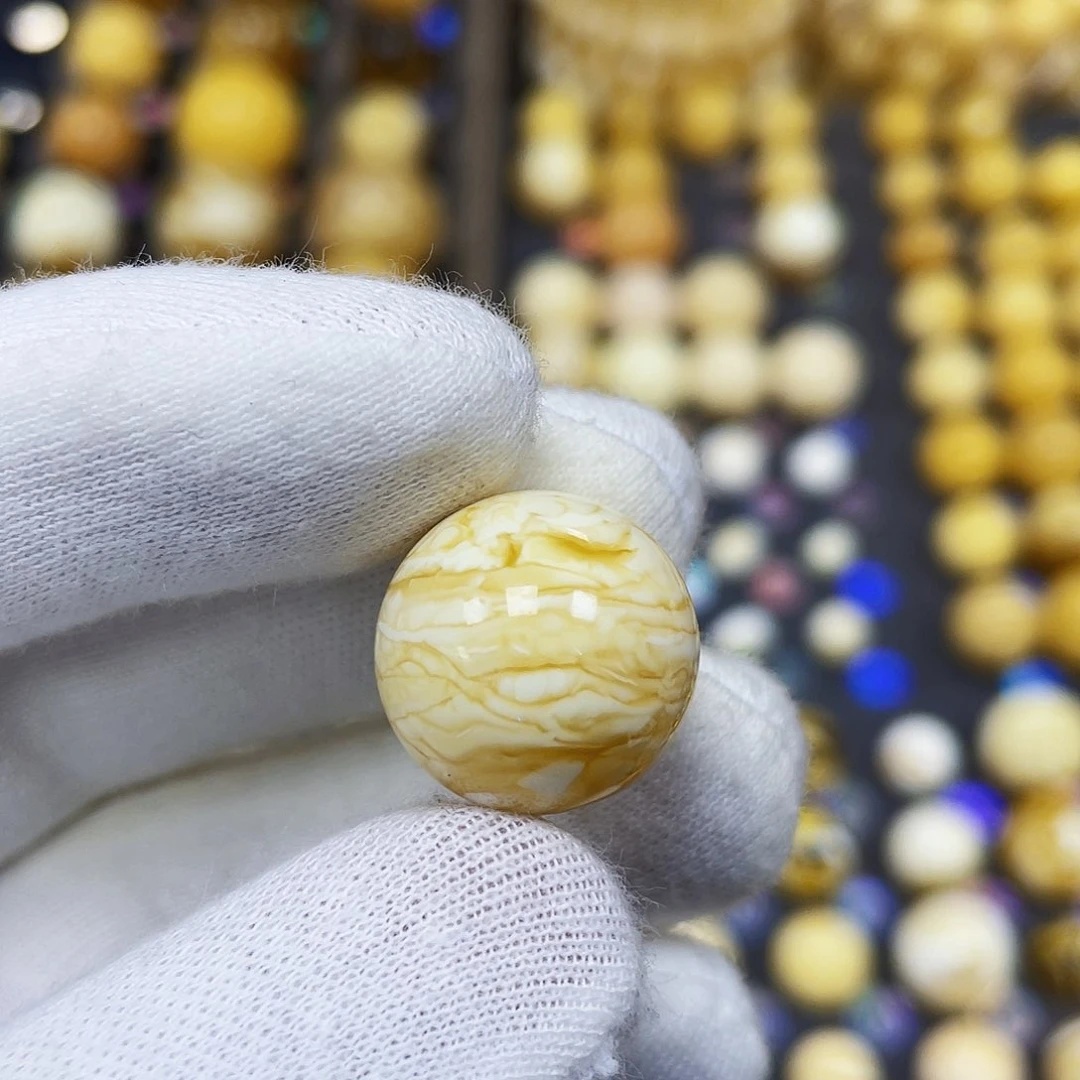 蜜蜡珠宝奇石未镶嵌17.0mm石膏橘金丝蜡｜圆珠·段掌柜