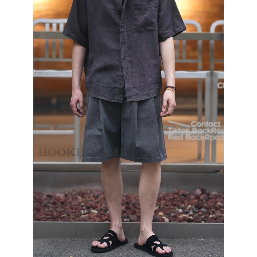 HOOK 25ss/套色洗水重工压褶休闲短裤质感极简设计师百搭夏季复古