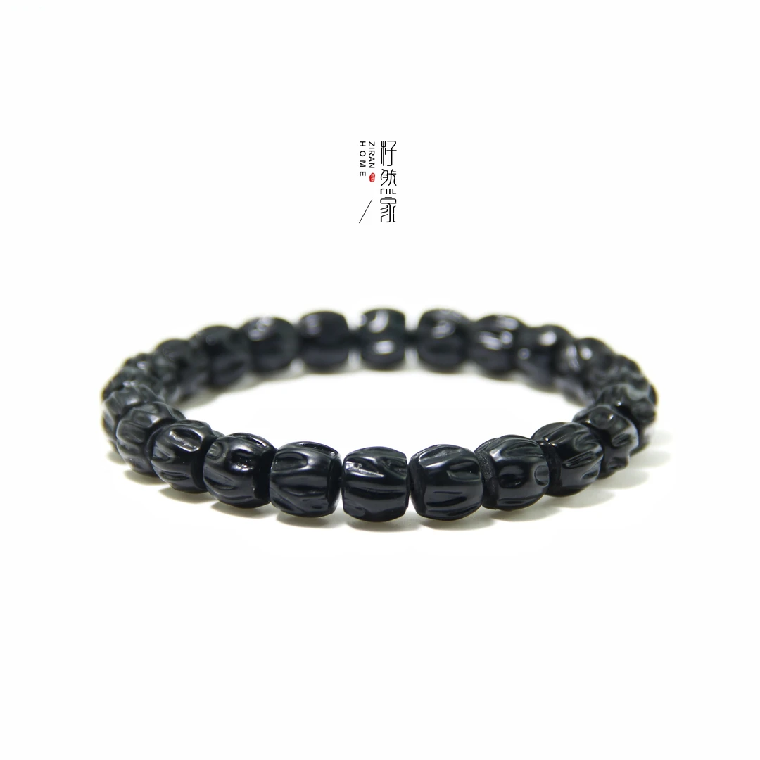 天然和田玉墨玉精工直切百香籽珠型手串9mm小众个性简约复古百搭