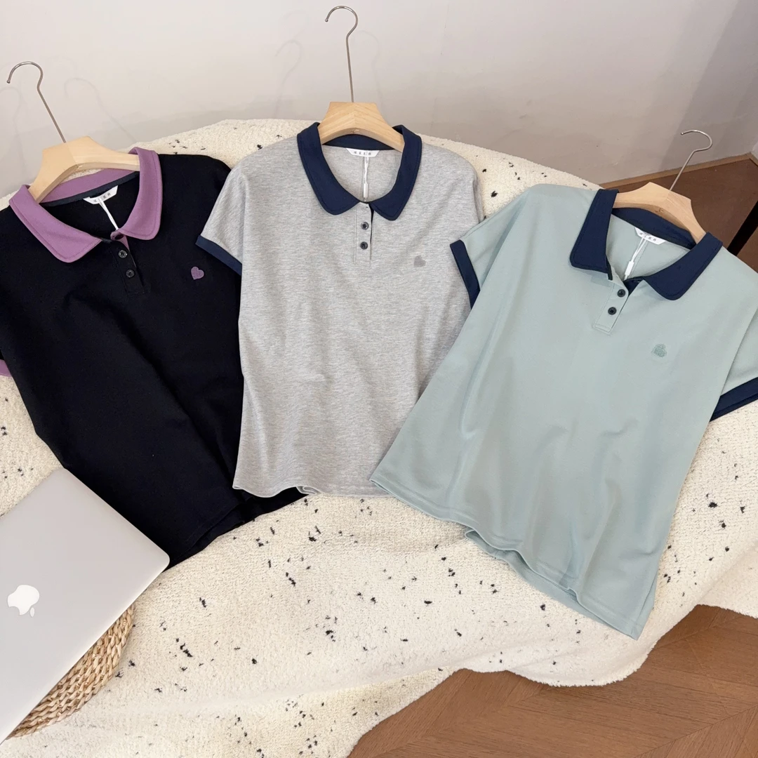 [透气网眼棉]夏季新款POLO领短袖T恤女宽松百搭洋气上衣翻领简约