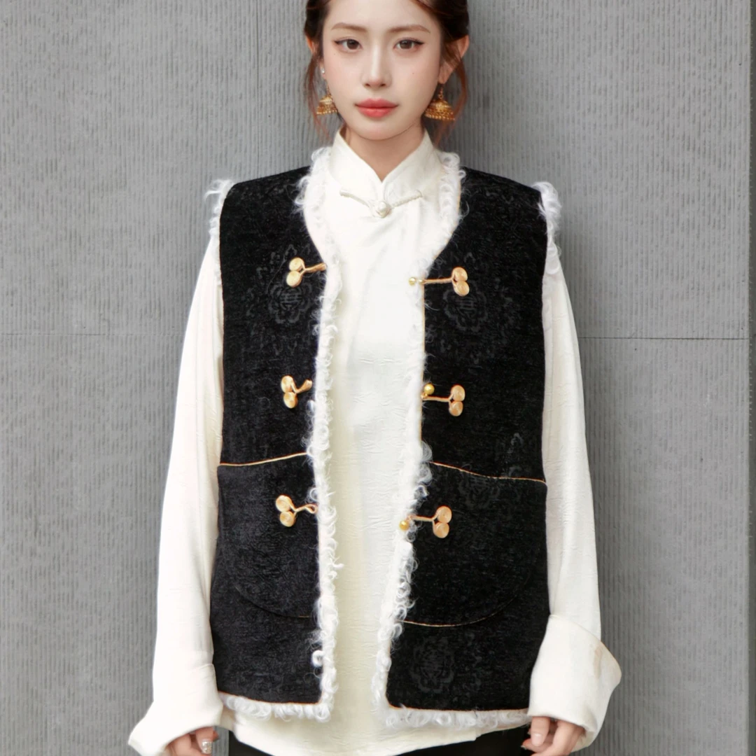 MJ041马甲服装外套冬季秋冬百搭女士复古加厚小香风藏式背心