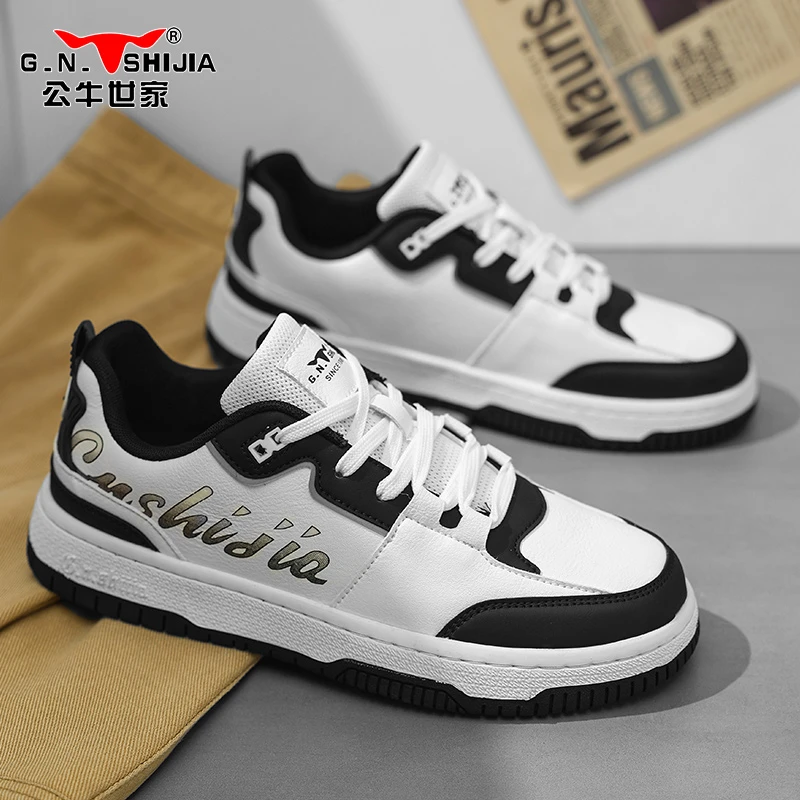 公牛世家2025新款男鞋运动鞋厚底休闲鞋子秋季透气小白鞋男款板鞋