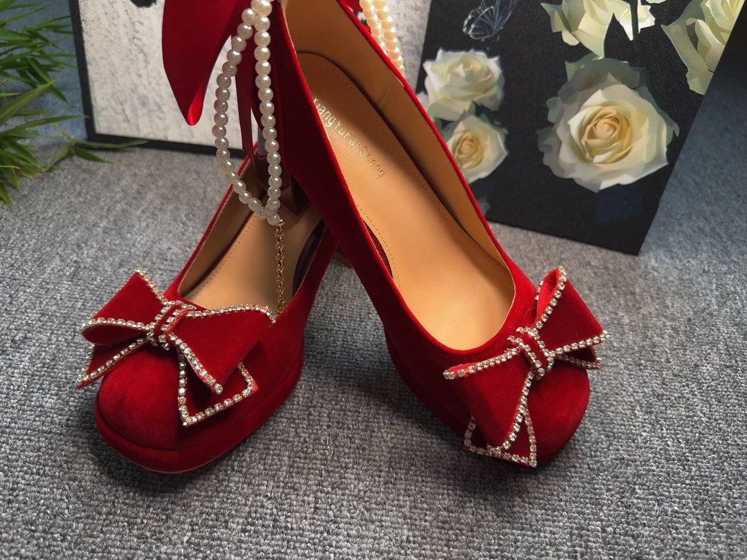 红色婚鞋新娘鞋秀禾婚纱两用粗跟绝美不累脚中式汉服高跟鞋女结婚