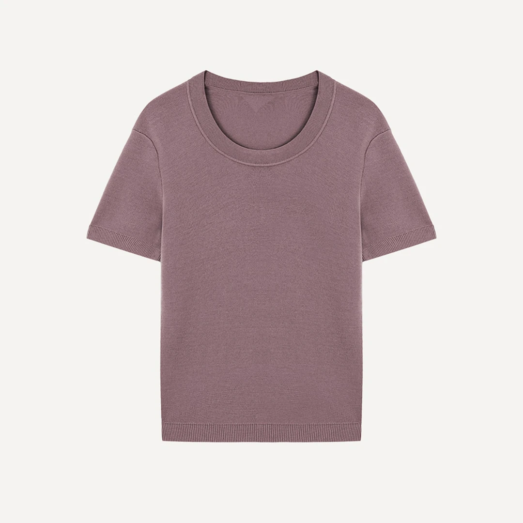 FJ2130【贵姐NICOLE】新西兰进口宽松百搭短袖U领T恤蓝色