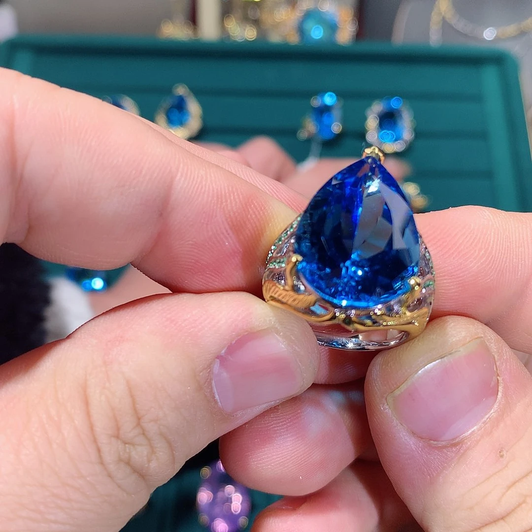 托帕石戒指银S925镶嵌花*?戒指