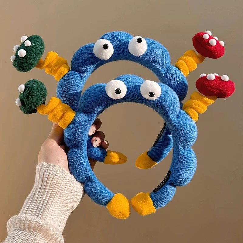 可爱搞怪扭扭棒大眼仔蓝色洗脸发箍女高颅顶头箍2025新款网红发饰