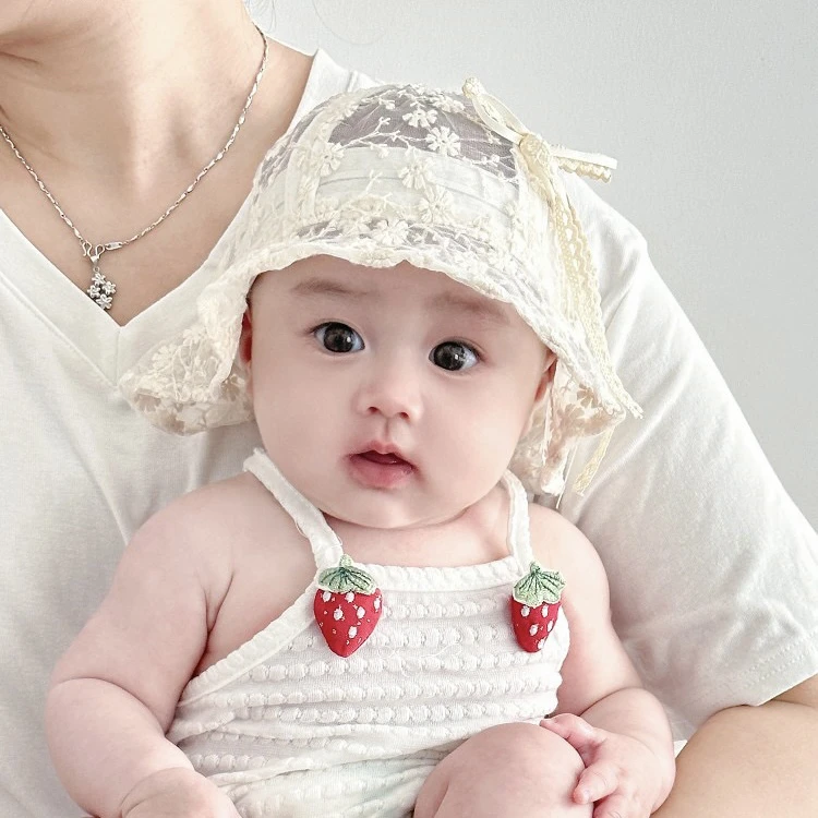 【小布丁】婴儿帽子女宝宝夏季薄款遮阳网纱渔夫帽公主帽小月龄盆帽