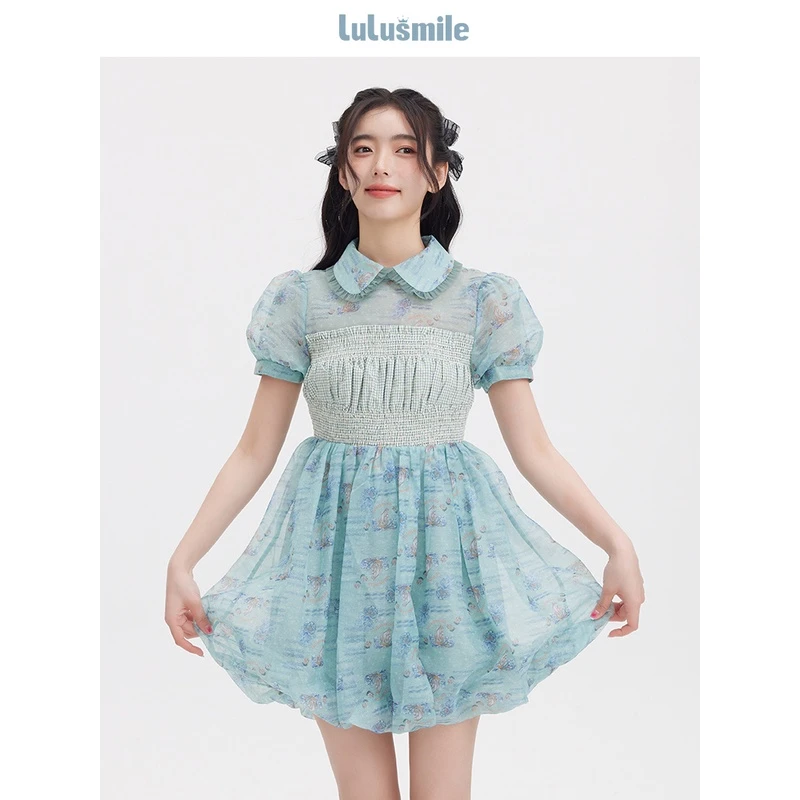 【高高甄选】lulusmile青春风娃娃领灯笼袖打揽束胸连衣裙