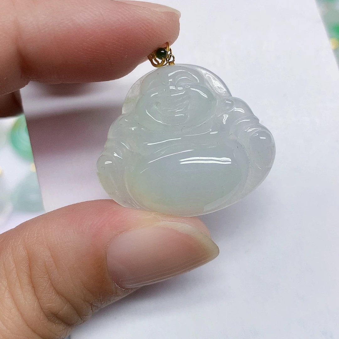 翡翠18K金镶嵌颈饰佛公