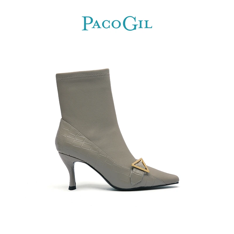 PACO GIL瘦瘦靴长靴女不过膝高跟小方头中筒时装靴PL22D001